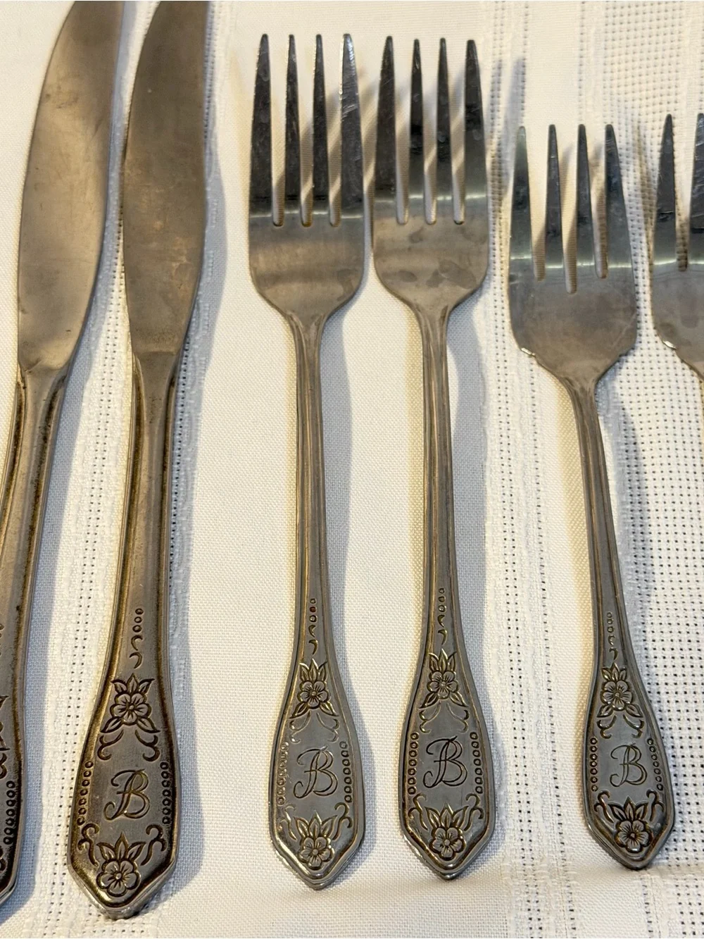 Monogram “B” 10 Pc Forks Spoons Butter Knives Customcraft Stainless Flatware
